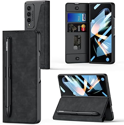 Libeagle kompatibilna sa Samsung Galaxy Z Fold 4 futrolom za novčanik sa [odvojivim utorom za S olovku] [2 držača kartice] [Zaštita ekrana] [zaštita šarki] [bežično punjenje] kožna navlaka 5G 2022-Crna