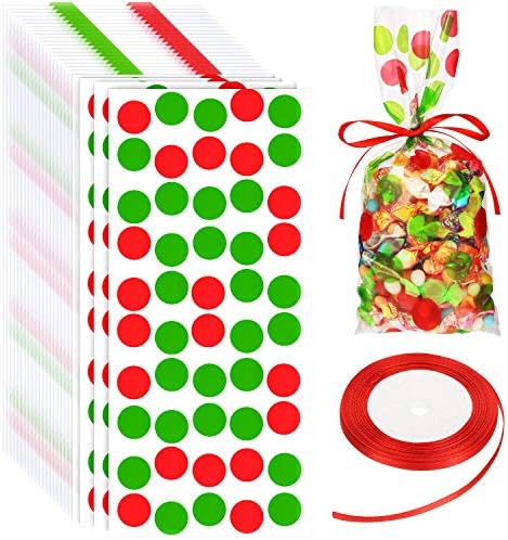 100 komada Božić celofan poslastica torbe crvene i zelene Polka Dot violončelo Torbe plastične opp Candy kese sa trakom za Božić potrepštine