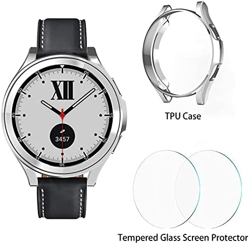 [5 + 5 Pack] Kompatibilan je za Samsung Galaxy Watch 4 Classic 42mm, pozlaćen TPU poklopac branika + 5 Filmovi za zaštitu od stakla za galaxy watch4 pribor