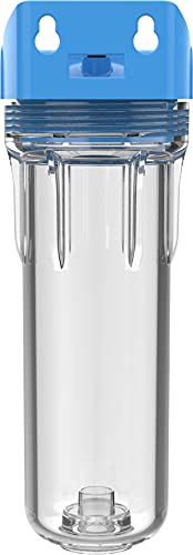 Pentair Pentek 158643 3G Kućište filtera tanke linije, 3/8 NPT #10 Kućište filtera za čistu vodu ispod sudopera, integralni poklopac nosača sa dugmetom za smanjenje pritiska, 10 inča, plavo / prozirno