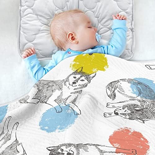 Slaba pokrivačica slatka husky pamučna pokrivačica za dojenčad, primanje pokrivača, lagana mekana