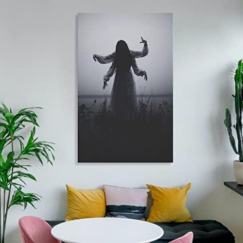 Gotic Girl Poster, tamna horor Umjetnost, crno-bijeli Retro, Cool umjetnički Posteri zidne umjetničke slike platnene zidni dekor Kućni dekor dnevni boravak dekor estetski 20x30inch Frame-Style