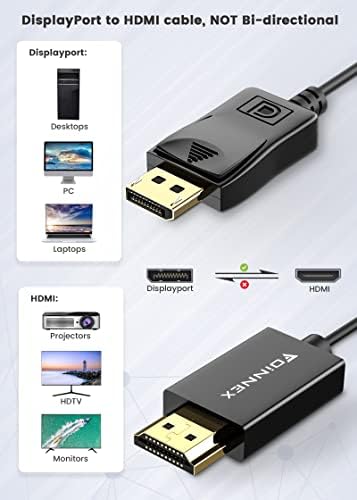 Foinnex DisplayPort do HDMI kabela, DP do HDMI Cord 6,6ft, zaslon do HDMI adapter do 4k @ 30Hz, za Lenovo,