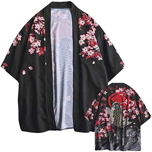 F_Gotal Muška japanska Kimono Cardigan Plus sizena jakna Yukata Ležerna lagana posteljina Sedam rukava