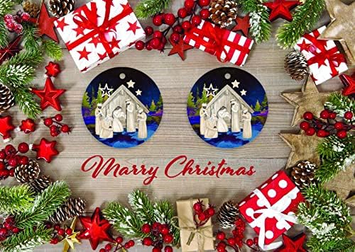 ArogGeld Božić jaslica scena okrugli keramički ukrasi 3 inča Baby Isus krug vjerski Ornament personalizirani