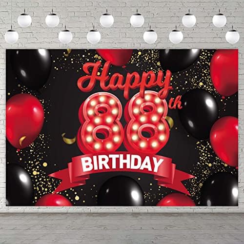 Sretan 88. rođendan crvene i Crne Banner Backdrop dekoracije baloni tema dekor za djevojčice