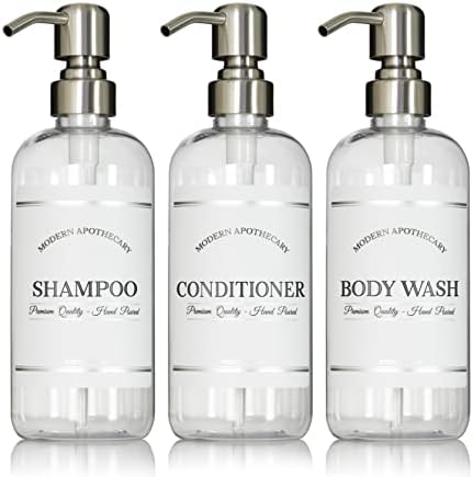 Prozirne bočice šampona i regeneratora koje se mogu ponovo napuniti  - pranje tijela, dozator šampona i regeneratora - pet plastične bočice šampona koje se mogu ponovo napuniti pumpom & nbsp;- vodootporne naljepnice - 16 oz, 3 pakovanja