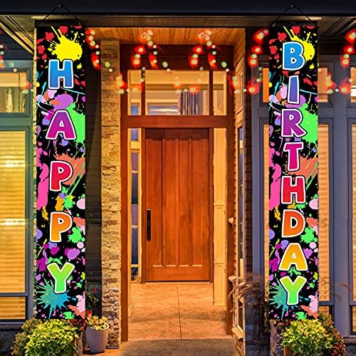 Glow u tamnoj zabavi Baner Neon rođendanskih vrata, sjaj Neon Happy Rođendan ukrasi, boja pušta sjajnu