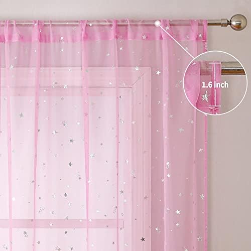 WuBodti Girls Room Curtains Pink polusve zvijezde za djecu, ekstra dugačka slatka zavjesna zavjesa za rasadnici