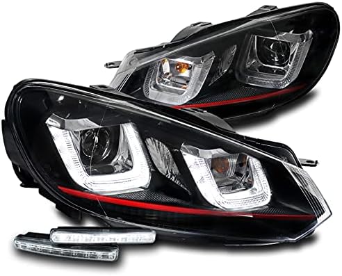 ZMAUTOPARTS za 2010-2014 Volkswagen Golf/GTI Red Stripe Edition LED Crni projektor farovi sa 6 bijeli LED