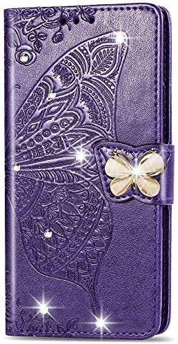 LEMAXELERS Samsung Galaxy A02s Case Bling Diamond Butterfly reljefni novčanik Flip PU Koža magnetne kartice slota sa postoljem poklopac za Samsung Galaxy A02s Diamond Butterfly Purple SD