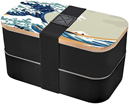 Allgobee Veliki Bento Box Ukiyo-e-japanski-veliki-valno-umjetnička kutija za ručak sa setom za jelo 40oz japanska bento kutija