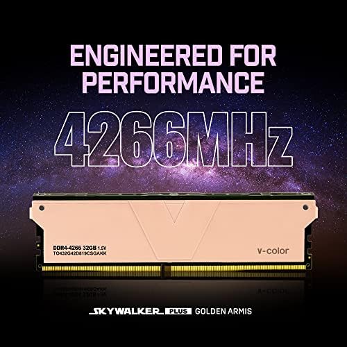 V-Color Skywalker Plus DDR4 64GB 4266MHz CL19 Gaming Desktop RAM memorija Hynix IC Dual Rang 1.35V visokog ekrana Završeno Metalno zlatno zlatno