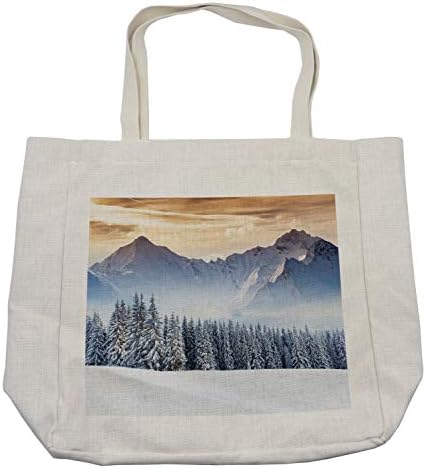 Ambesonne zimska torba za kupovinu, pejzažna fotografija borovi snježne planine maglovito vrijeme, ekološka