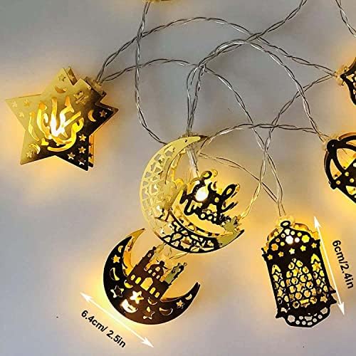 Zlatna svjetla 2 Pack 20 LED zlato Ramadan Eid Mubarak dekoracije zvijezda mjesec lampiona svjetla za uređenje