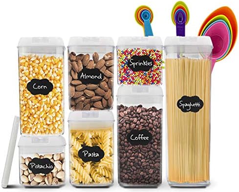 Eternal Kitchen Ideas hermetički zatvoreni set kontejnera za skladištenje hrane + mjerne čašice, Marker i oznake 28 komada Set, bijeli