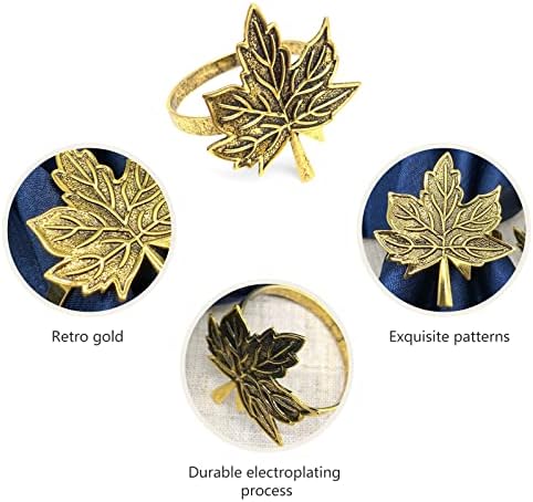 Zlatni salvetni prstenovi set 8 metalnih držača zvona za salvetu Vintage Jesenje listove listova za trpezarijski dekor za zabavu za zabavu