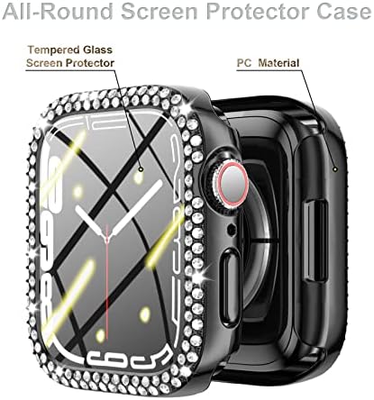 CUTEEY 2 PACK BLING CASEC za zaštitu zaslona od jabuke za Apple Watch seriju 7 45mm, dvostruki redak Diamond