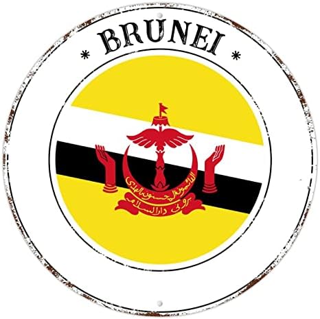 Brunei Nacionalna zastava metalni vijenac potpisuje zidno umjetničko dekor aluminijski metalni vijenac potpisuje rustikalni čik stil hrđ slobodno vrijeme otporno na vrijeme viseći znakovi Brunei za seosku sobu Club 9x9in