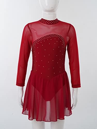 Baleta Jeatha Girl Lyrical Dance Haljina Scred klizanje dugih rukava Rhinestones Squins Cvijeće Fanse haljina