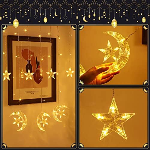 LED set za ukrašavanje žica Ramadan, uključuje ramadanske zvijezde Moon String svjetla i Eid Mubarak Baner Eid Mubarak ukrasni LED zavjesa svjetla ramadanskog balona za dekoraciju Eida Mubaraka