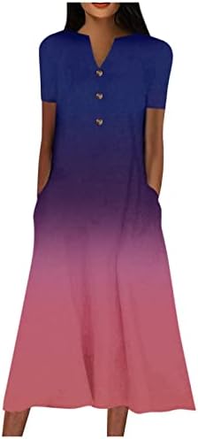 2023 Ženska dugme Down haljina gradijentna boja Retro haljina V-izrez kratki rukav haljina cvjetna casual