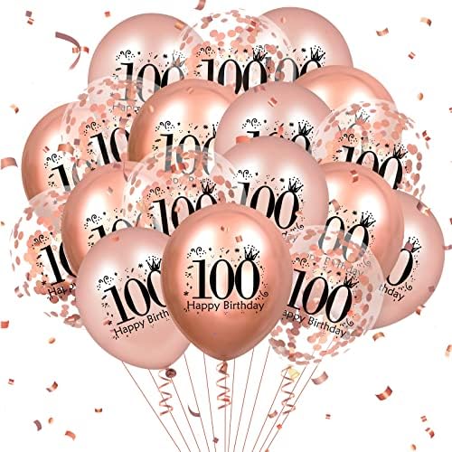 100. rođendan baloni 18 kom Rose Gold Happy 100. rođendan baloni Confetti Balloons Rose Gold 100th rođendan zabava za žene muškarci 100. rođendan godišnjica Dekor pribor12 inča