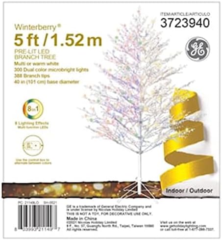 GE 5-FT ZIMBERBERBERBERBERY Twig White Whithing Božić sa 300 boja Promjena boje promjena toplog bijela LED