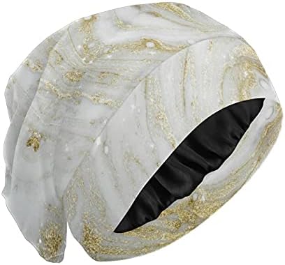 Skubana kapa za spavanje Radni šešir BONNET ljetničar za žene mramorni kamen prugasti vintage apstraktno zlatno bijelo spavanje kapa Radni šešir za kosu noćne kape