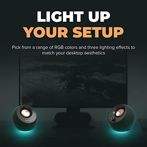 Creative Pebble Pro minimalistički 2.0 USB-C računarski zvučnici sa Bluetooth 5.3 i prilagodljivim RGB osvetljenjem, jasnim dijalogom i BassFlex tehnologijom, USB Audio, portom za slušalice, za PC i Mac