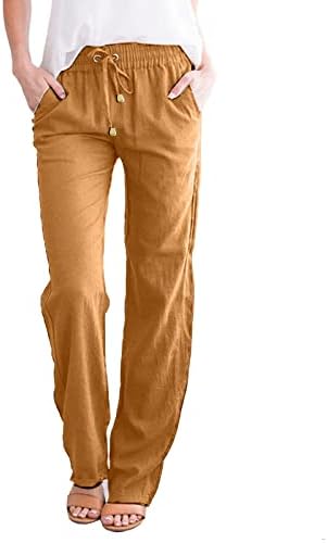 Pamučne lanene pantalone ženske letnje Casual pantalone sa džepovima labave vezice čvrste rastezljive