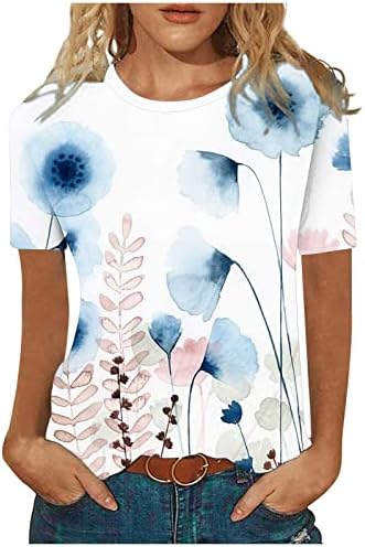 Bluze za štampanje cvijeća za djevojčice mastilo za farbanje čamcem vrat Spandex vrhovi majice kratki rukav jesen ljeto bluze 2023 BJ