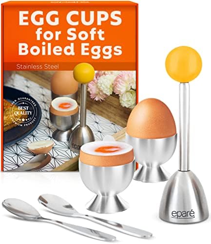 Šolje za jaja za meka kuvana jaja sa kašikama - držač tvrdo kuvanih jaja & amp; Set alata za krekere jaja-Topper za otvarač jaja od nerđajućeg čelika & amp; rezač od Eparé