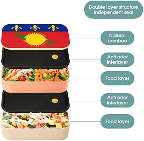 Guadeloupe zastava Dvostruki sloj Bento ručak s pribor za set Spakiraj za ručak sadrži 2 kontejnere