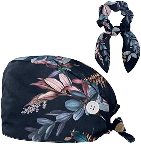 Žene i muške hirurške kape sa lukom za kosu Scrunchy Blue Vintage Cvijeće Radni šešir Jedna veličina