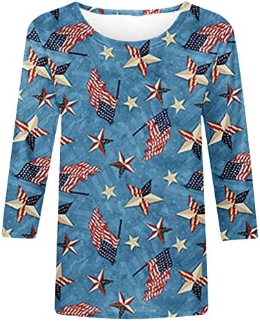 SHOPESSA 4. Jula košulja žene Patriotski 3/4 rukav majice ljeto Američki zastavu Tee Shirt žene četvrti