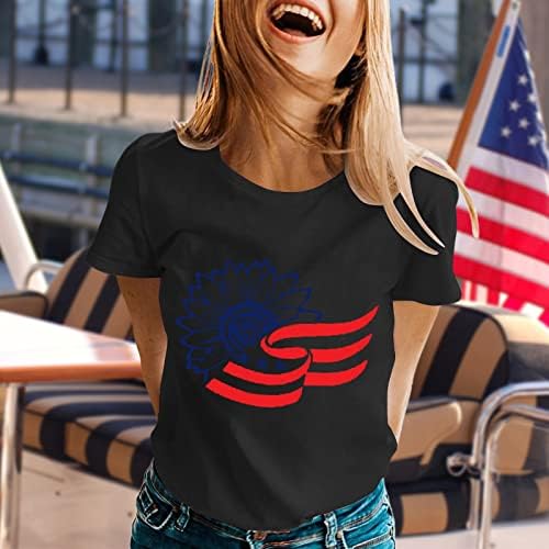 Full T Shirts for Women Foreign Trade evropski i američki Dan nezavisnosti Printing Casual Round Tennis Shirt