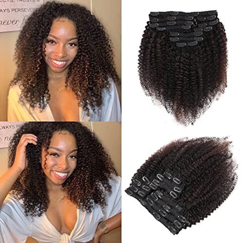 Urbeauty Highlight Brown Clip in Hair Extensions Real Human Hair 1b/4 prirodna crna boja mix srednja boja obrva 3c Kinky Curly Clip in Hair Extensions for Black Women and White Women