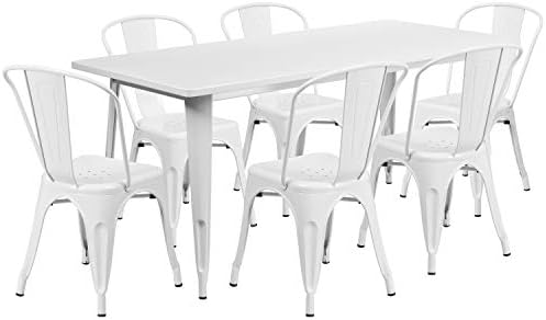 Flash namještaj komercijalni razred 31,5 x 63 pravougaoni bijeli metalni unutarnji i vanjski stol sa 6 stolica