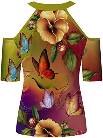 Jesen Ljetna košulja za blube za žene s kratkim rukavima od ramena Pamuk Backlex halter grafički