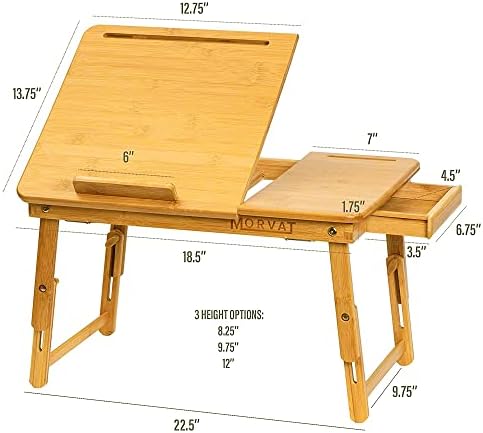 Morvat Bamboo sklopivi laptop Lap sto sa nagibnom površinom & magnetna fioka, podesivi sto za pisanje & poslužavnik za spavaću sobu, kancelariju & kauč, drži knjige telefone & amp; tablete, uključuje crtanje Sketchpad