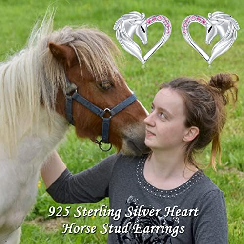 925 Sterling Silver Horse Stud Naušnice za tinejdžere djevojke hipoalergene Heart Horse Ear Stud za žene životinjske