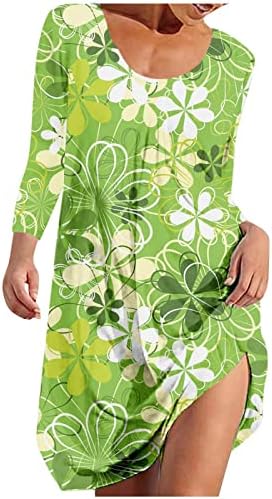 NOKMOPO ženske haljine dugi rukavi modni Casual okrugli vrat St. Patrick Dan Print Casual duge rukave