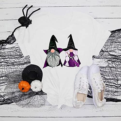 Narhbrg ženski vrhovi, ženske košulje Halloween Casual Gnomes Pumpkin Print majica kratkih rukava okrugla grafički bluza za okrugle vrata