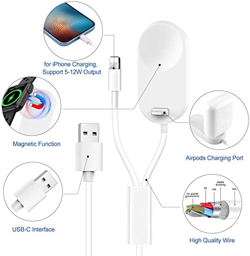 3 u 1 kabel za punjač za brzim satovima za Apple Watch i iPhone / Airpod, priključak za punjenje magnetskog satra za iWatch seriju 3/4 / 5/6/7/8 / SE / Ultra, Max 12W punjač za iPhone X / 11-14 / Pro / Pro Max / Mini / SE