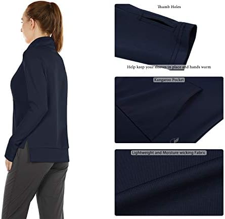 Icyzone majice za žene - rugajući vrat atletski vožnji pulover s dugim rukavima s džepom i rupama