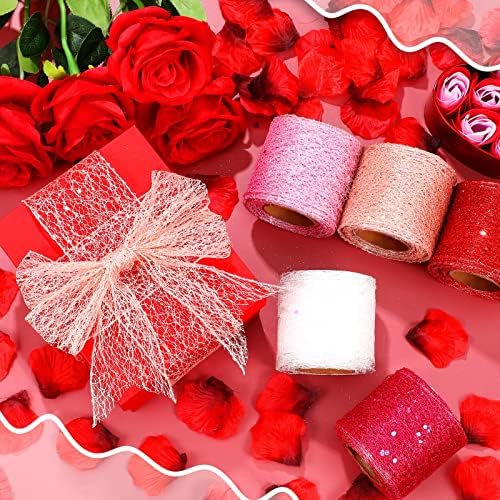 2.5 Inch Valentine Mesh Ribbon za pakovanje poklona 5 rolni 10 metara crvena traka Pink Ribbon