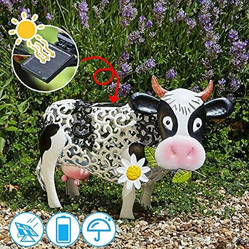 Gonebin Daisy Cow Solarno svjetlo, Smart Resin Daisy Cow LED Solarno svjetlo,vodootporno svjetlo za promjenu boje statue krave tratinčice, za dvorišnu Umjetnost ukras za vanjski vrt
