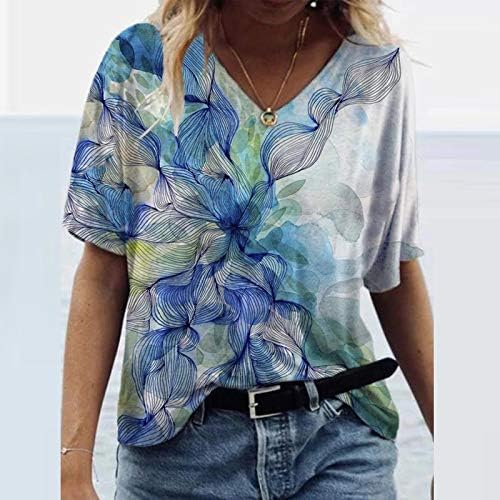 Ženski ljetni vrhovi, cvjetni tiskani kratki rukav Vneck Prevelici Comfy T-majice za žene ljeto plus veličine