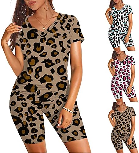 Balakie Dvije komadne odjeće za žene maskirne leopard kratki rukav V izrez biciklističke kratke